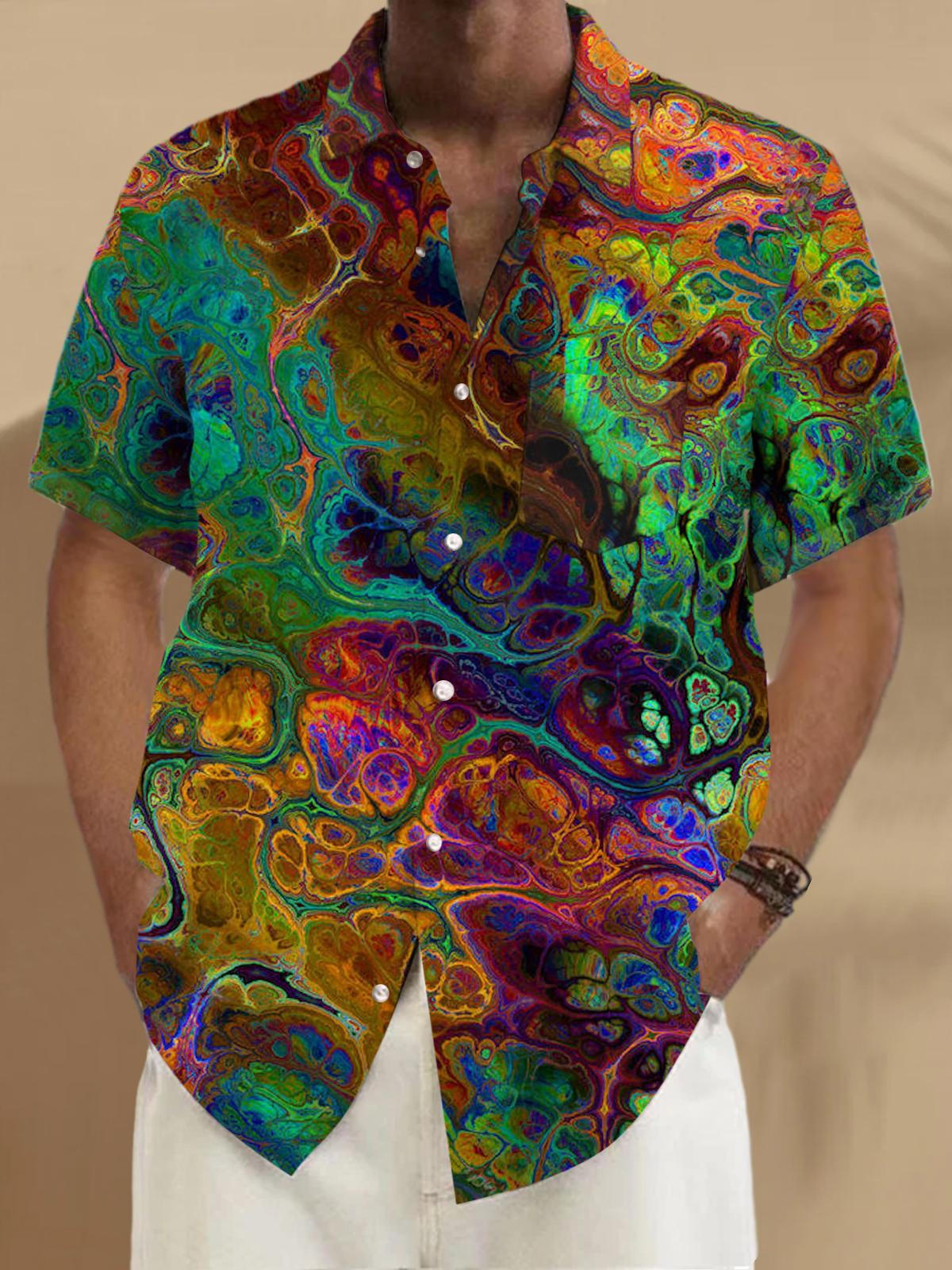 Abstract Short Sleeve Men's Shirts With Pocket