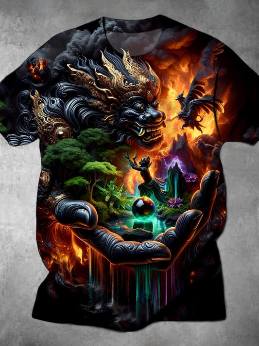 Dragon Round Neck Short Sleeve Men's T-shirt