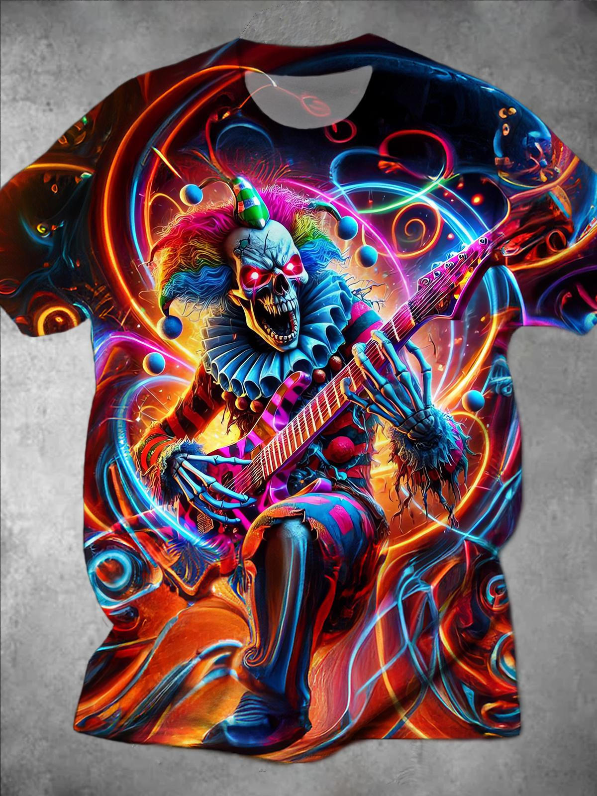 Skull Clown Round Neck Short Sleeve Men's T-shirt