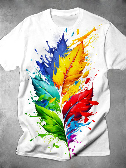 Colorful Leaves Round Neck Short Sleeve Men's T-shirt