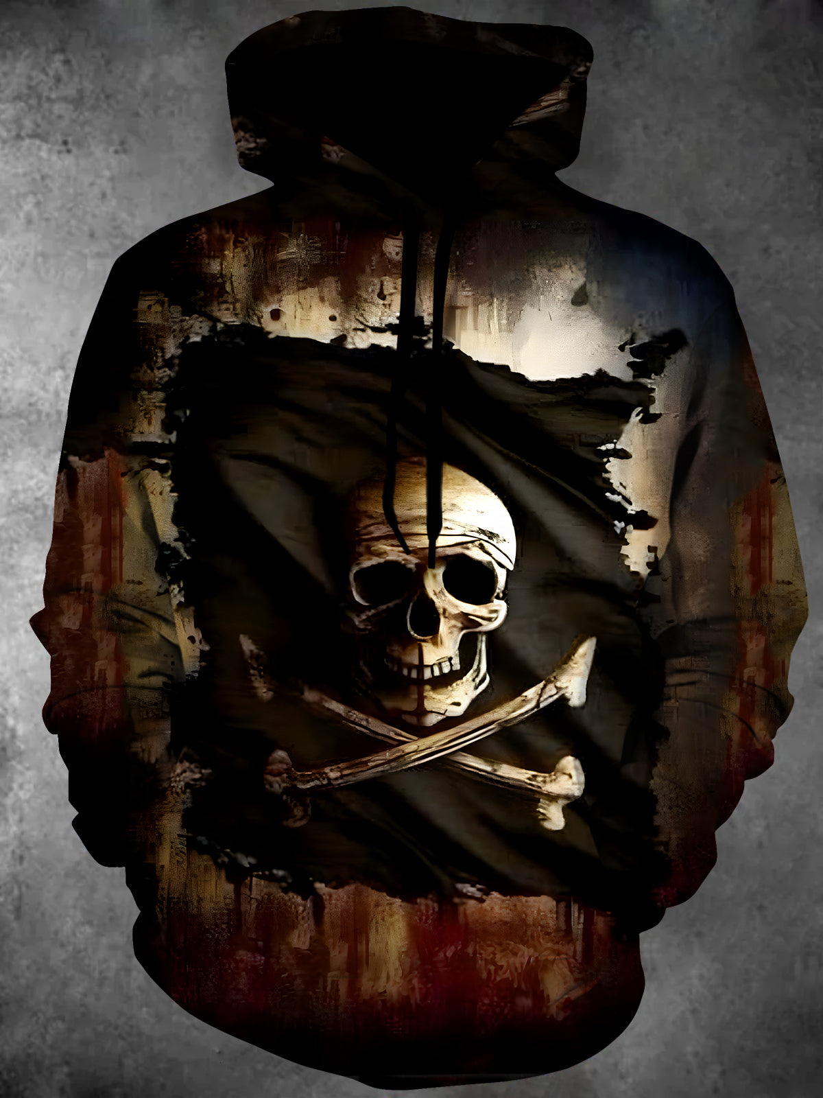 Skull Long Sleeve Hooded Pocket Men's Top