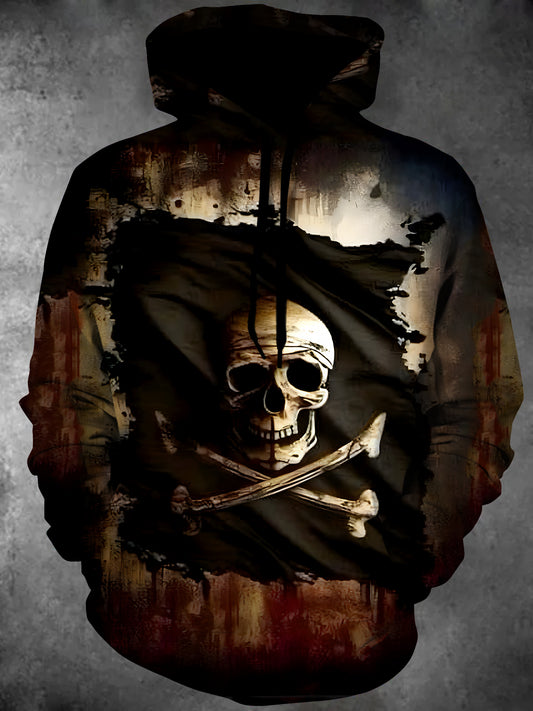 Skull Long Sleeve Hooded Pocket Men's Top