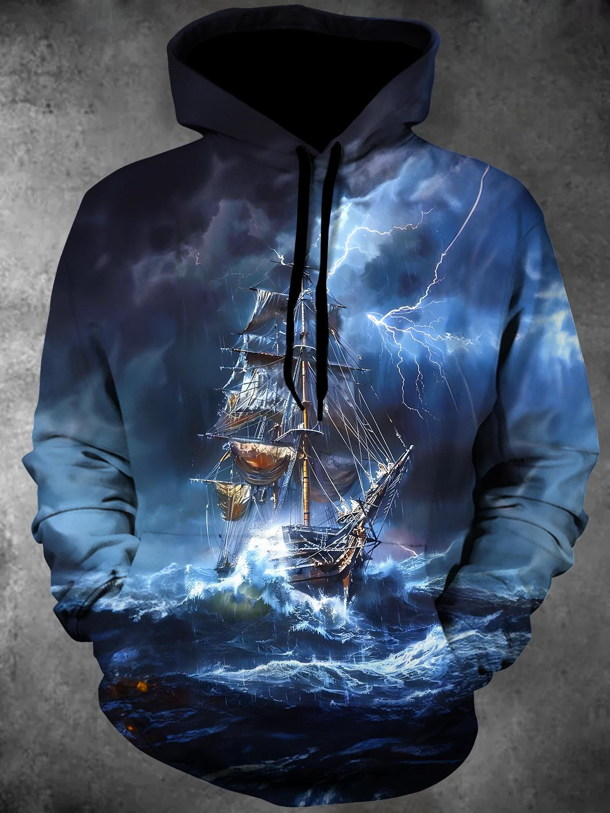 Boat Long Sleeve Hooded Pocket Men's Top