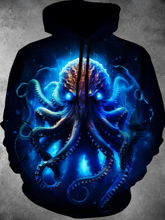 Octopus Long Sleeve Hooded Pocket Men's Top