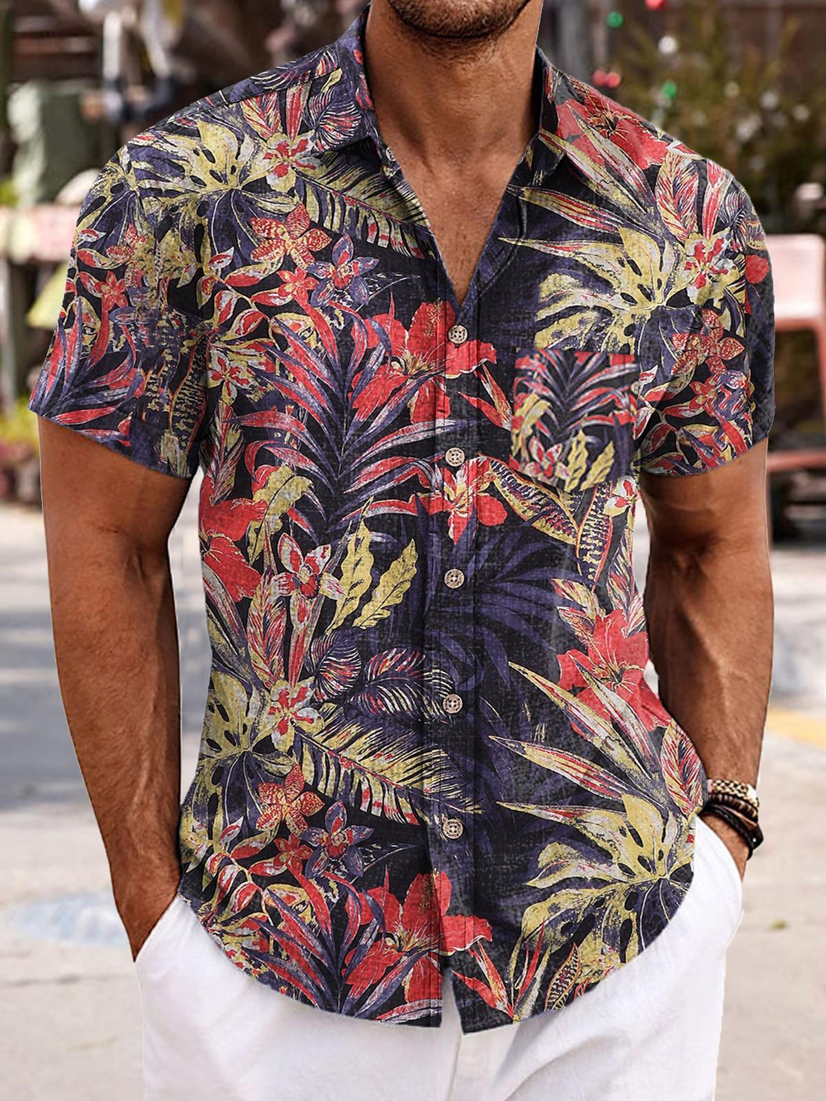 Botanical Floral Men's Short-Sleeved Shirt - With Pockets