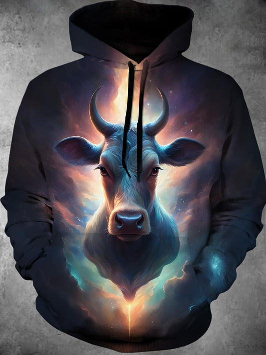 Animal Cow Long Sleeve Hooded Pocket Men's Top