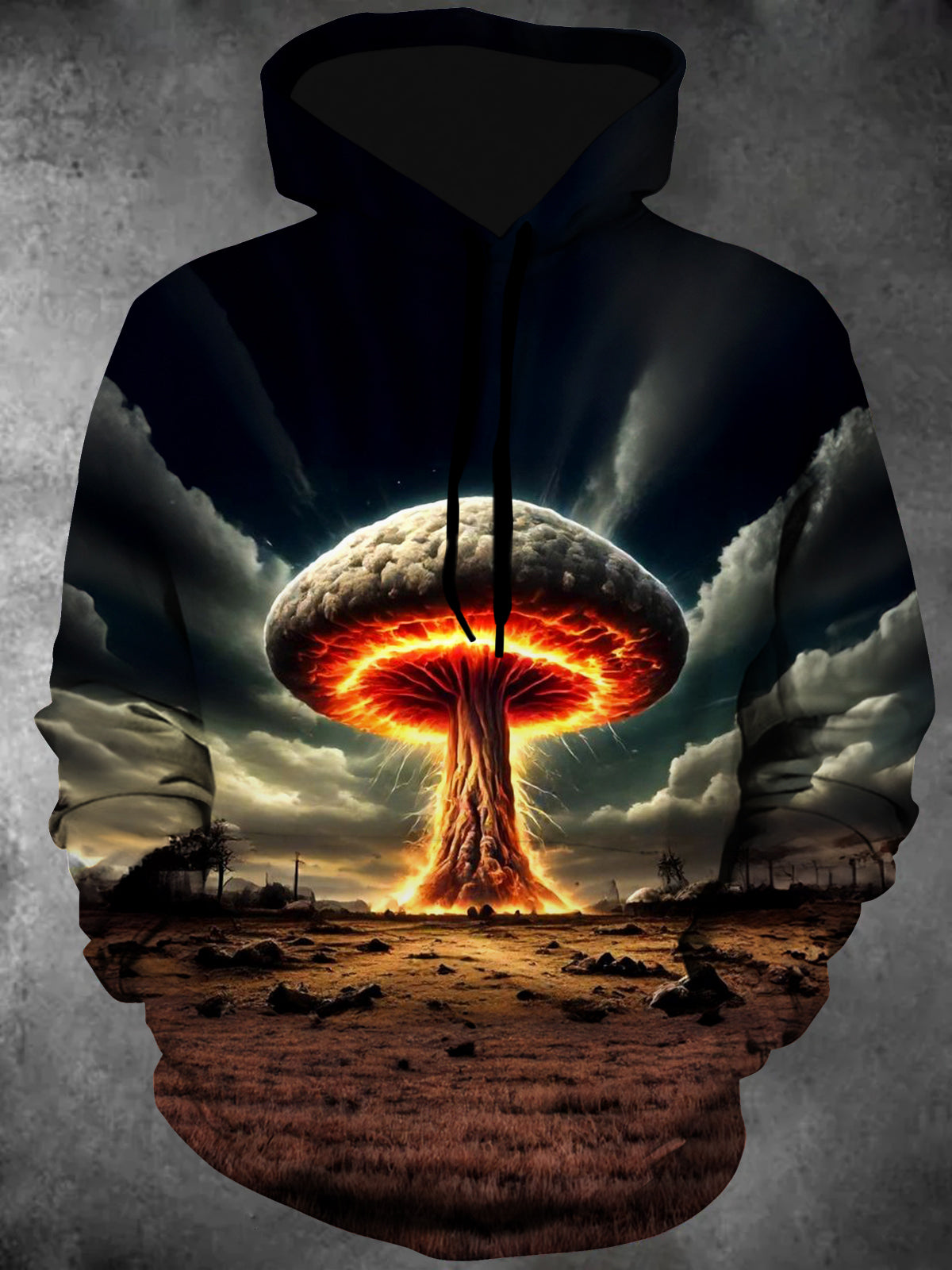 Mushroom Cloud Long Sleeve Hooded Pocket Men's Top