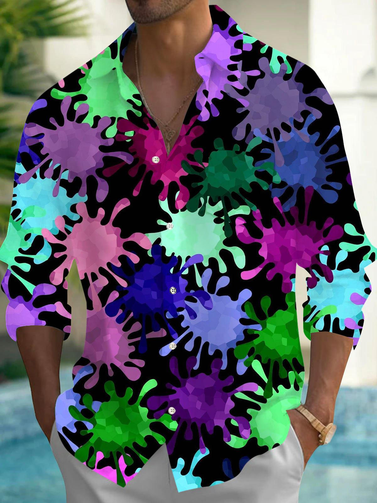 Splash Tie Dye Men's Pocket Long Sleeve Shirts