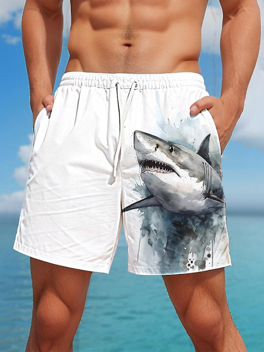 Shark Print Men's Shorts With Pocket