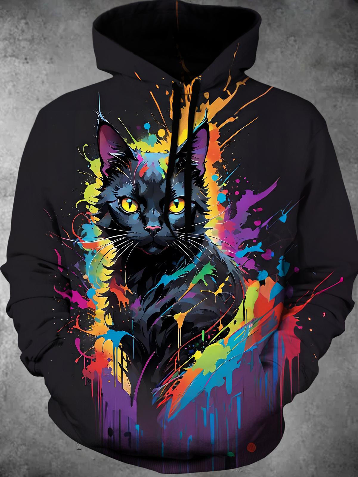 Cat Long Sleeve Hooded Pocket Men's Top