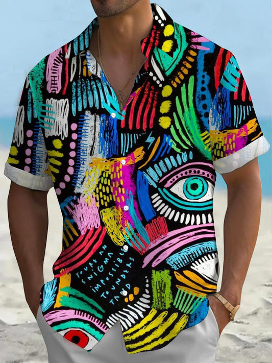 Abstract Eye Print Short Sleeve Men's Shirts With Pocket