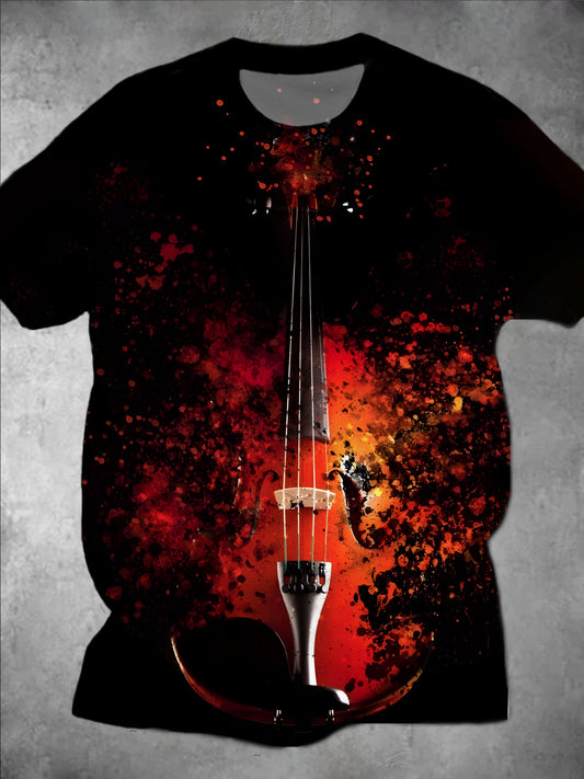 Musical Instrument Violin Round Neck Short Sleeve Men's T-shirt