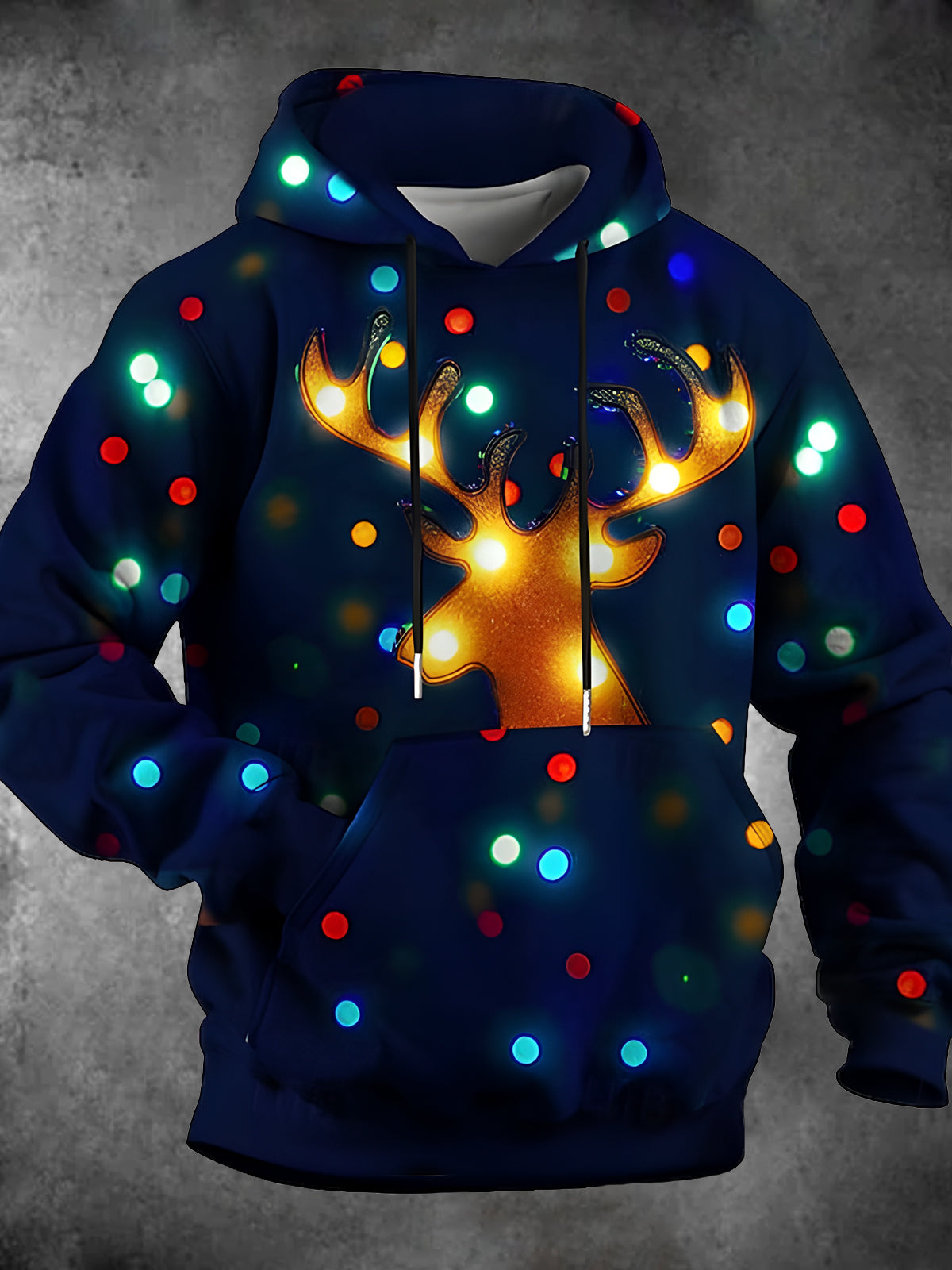 Christmas Deer Long Sleeve Hooded Pocket Men's Top