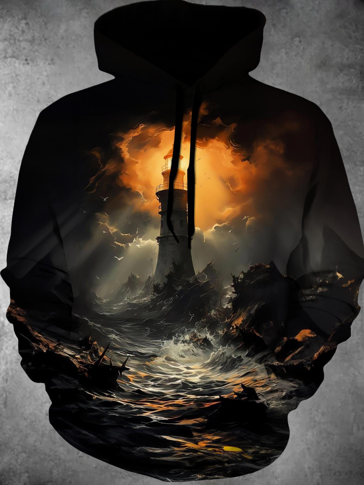 Lighthouse Long Sleeve Hooded Pocket Men's Top