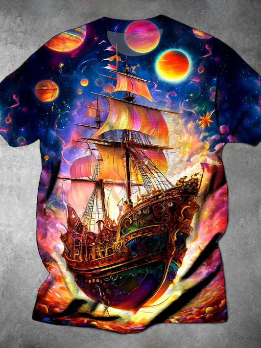 Boat Round Neck Short Sleeve Men's T-shirt