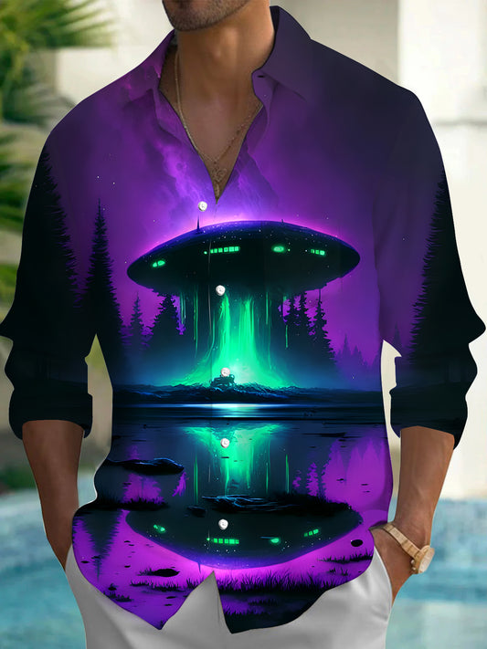 Spaceship Men's Pocket Long Sleeve Shirts