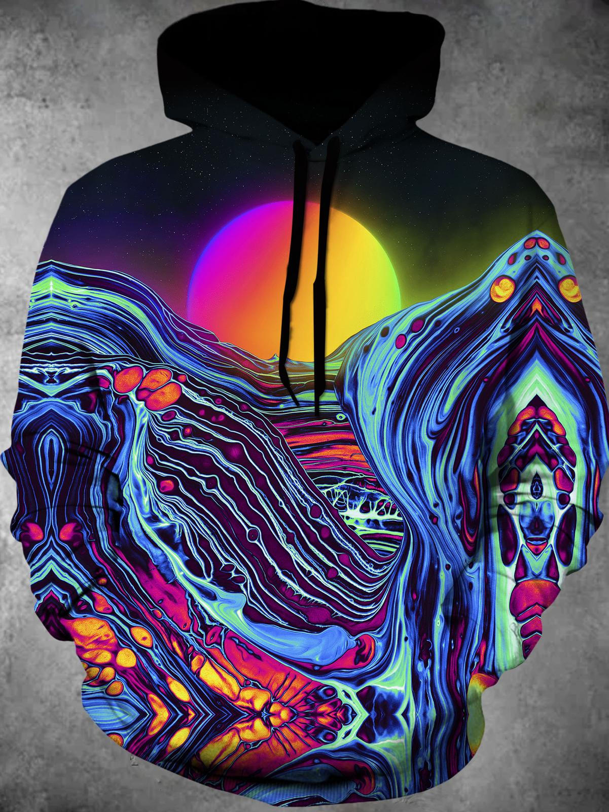 Abstract Sunset Long Sleeve Hooded Pocket Men's Top