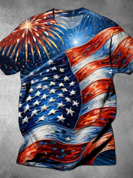 American Flag Round Neck Short Sleeve Men's T-shirt