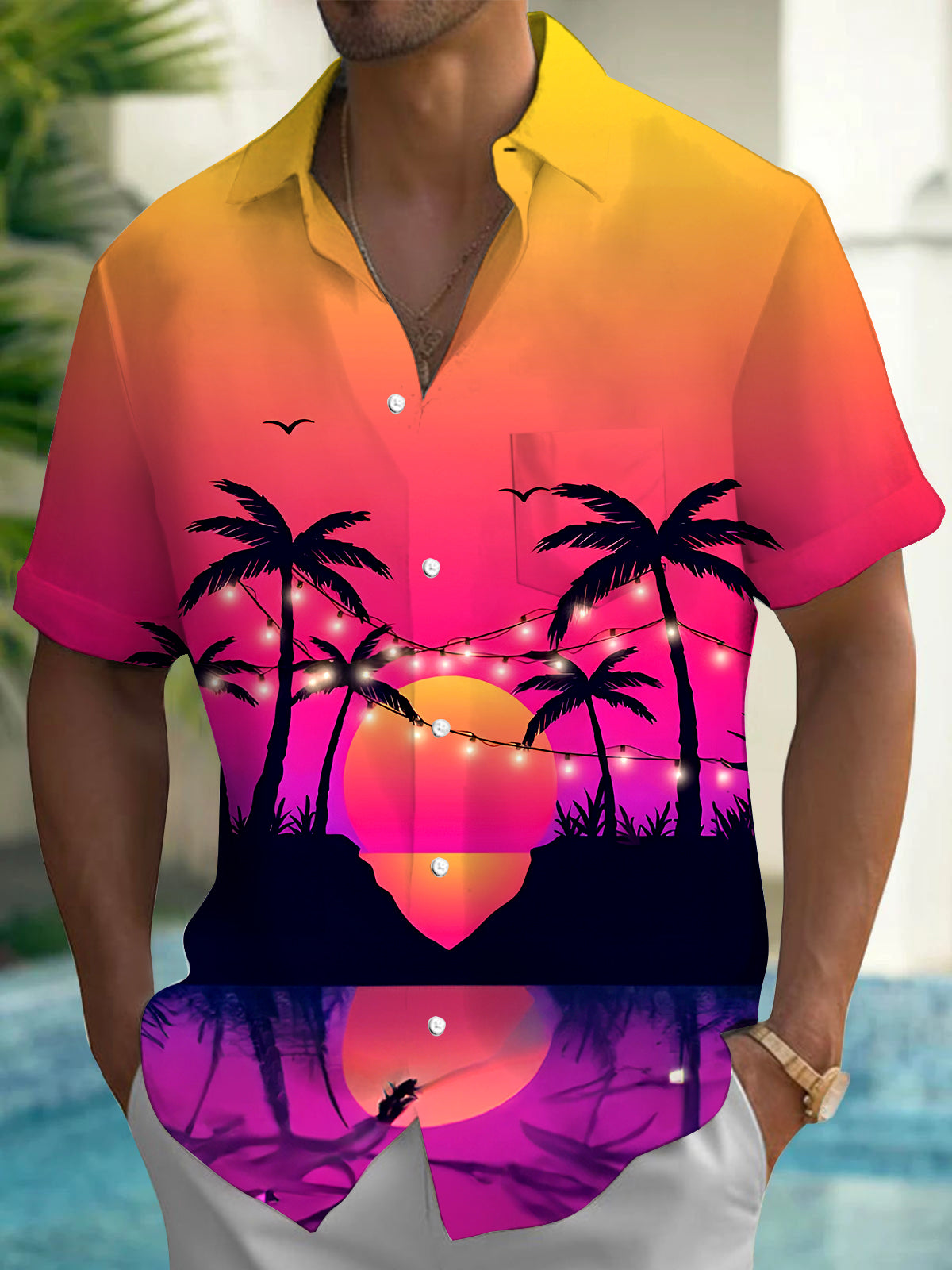 Coconut Tree Men's Pocket Short Sleeve Shirts