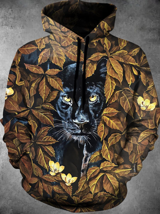 Animal Leaves Long Sleeve Hooded Pocket Men's Top