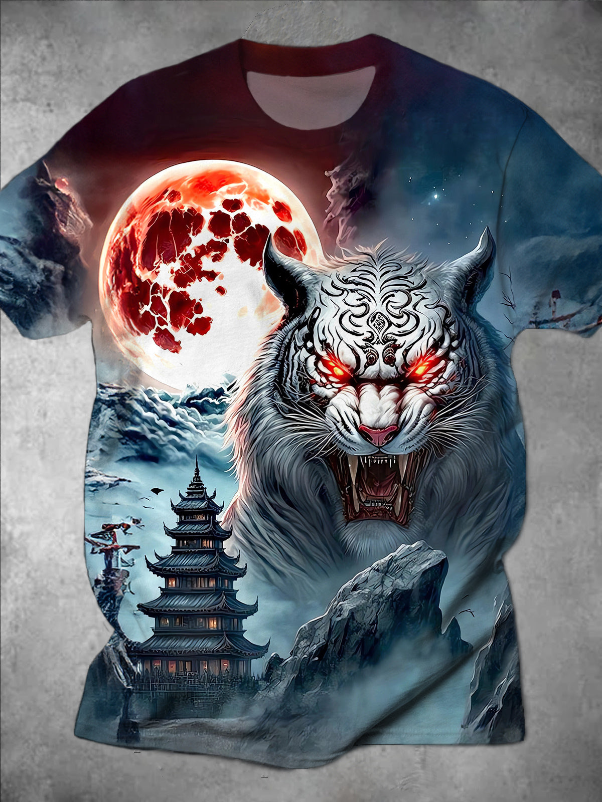 Animal Moon Round Neck Short Sleeve Men's T-shirt