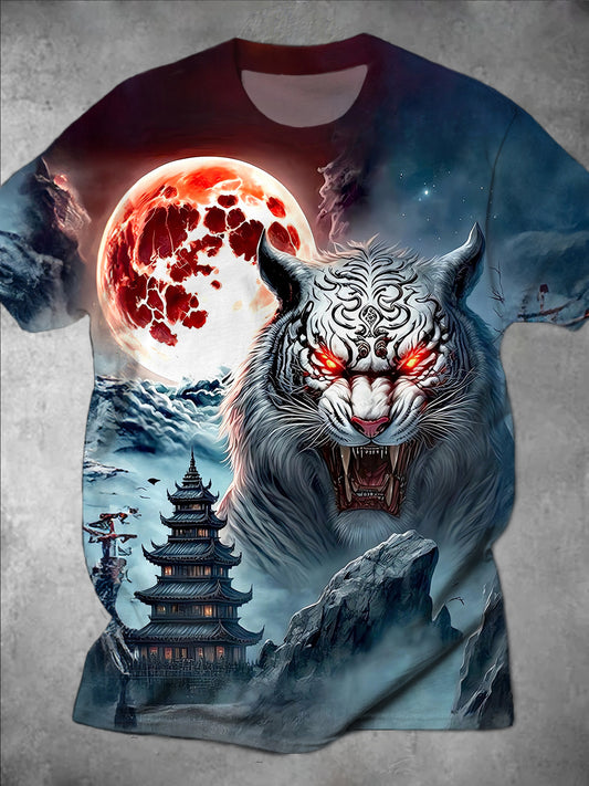 Animal Moon Round Neck Short Sleeve Men's T-shirt