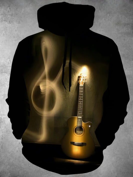 Guitar Note Long Sleeve Hooded Pocket Men's Top