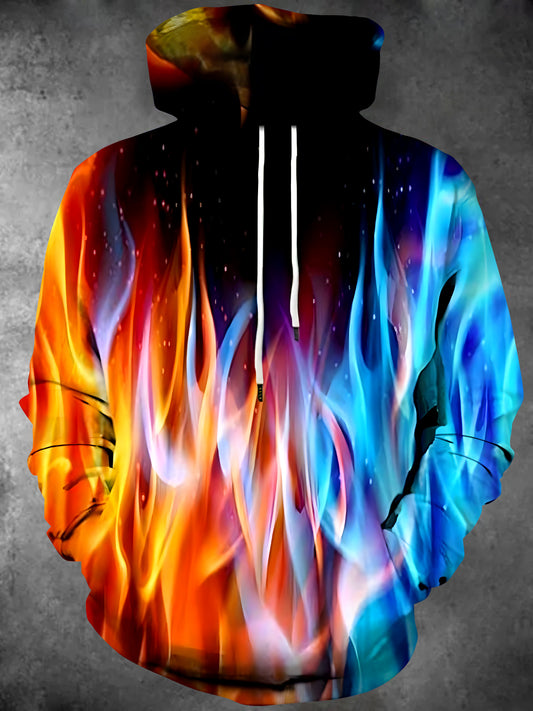 Abstract Long Sleeve Hooded Pocket Men's Top