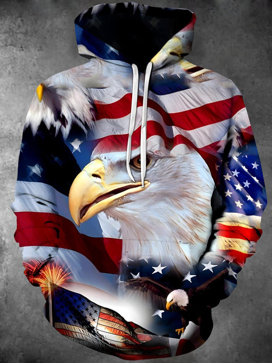 American Flag Long Sleeve Hooded Pocket Men's Top