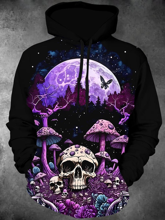 Mushroom Skull Long Sleeve Hooded Pocket Men's Top