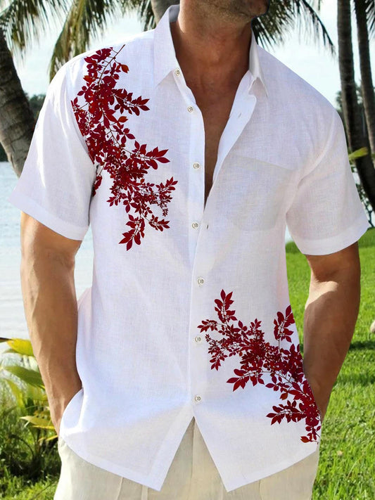 Floral Short Sleeve Men's Shirts With Pocket