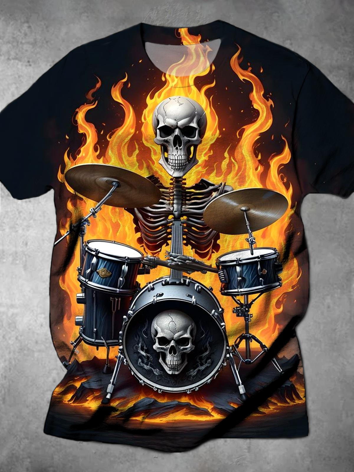 Skull Drum kit Round Neck Short Sleeve Men's T-shirt