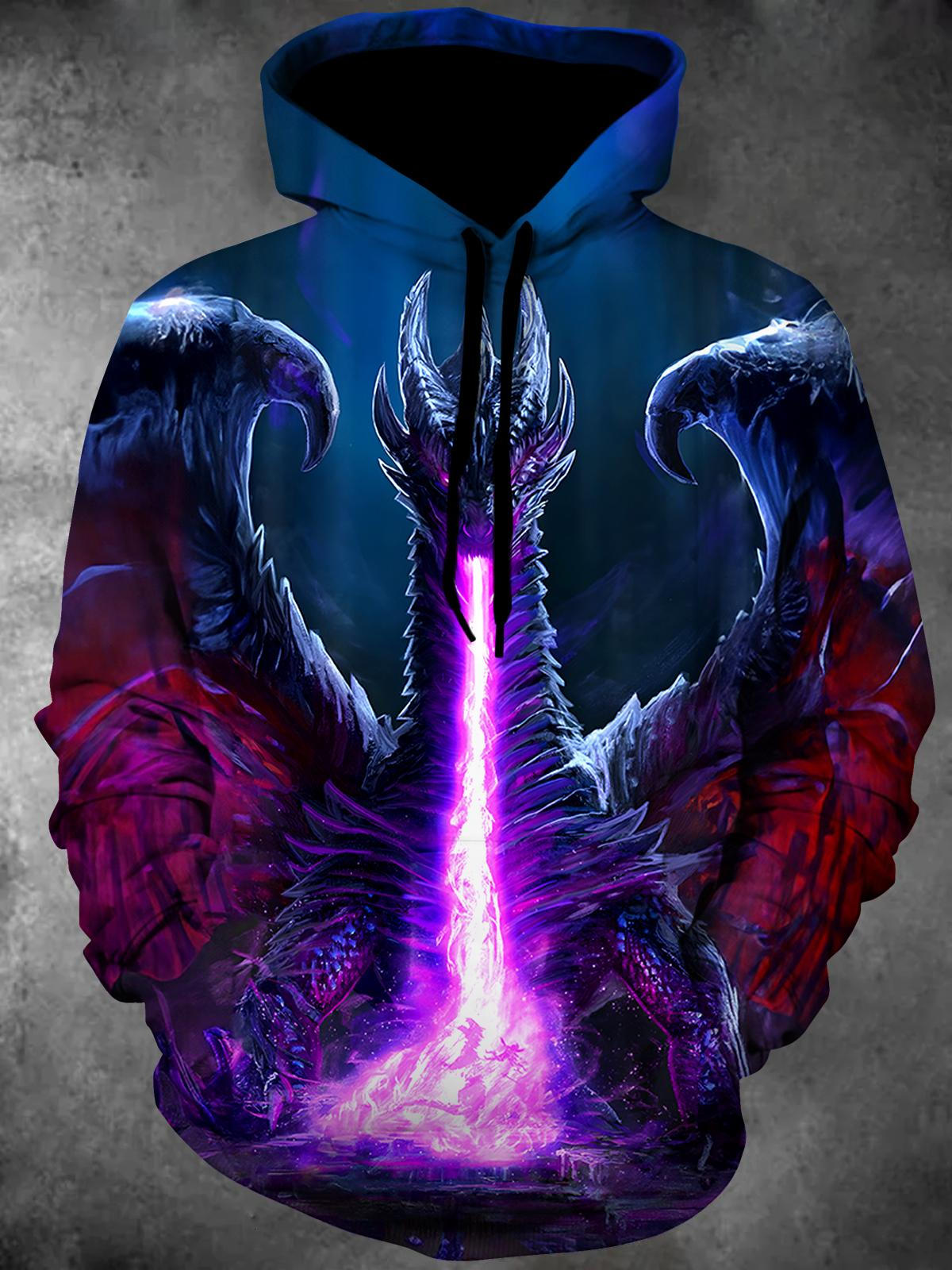 Dragon Long Sleeve Hooded Pocket Men's Top