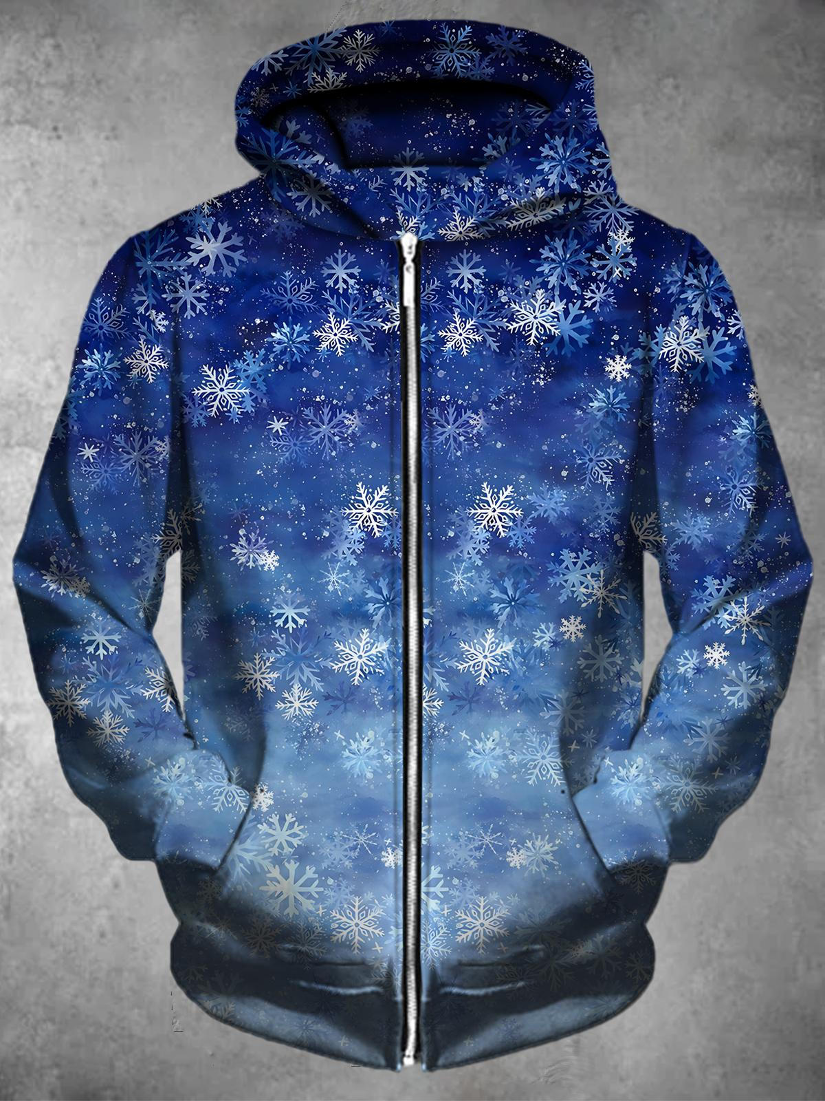 Snowflake Long Sleeve Pocket Men's Zip Up Hoodies