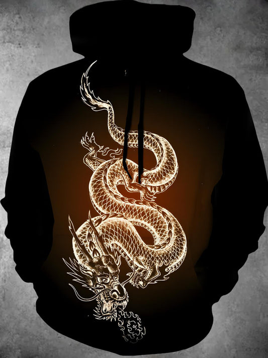 Dragon Long Sleeve Hooded Pocket Men's Top