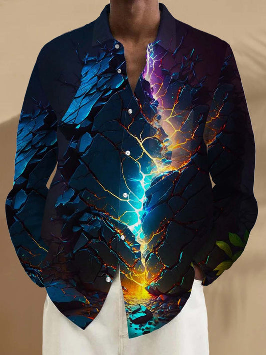 Abstract Print Long Sleeve Men's Shirts With Pocket