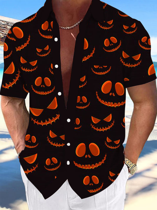 Pumpkin Print Men's Pocket Short Sleeve Shirts