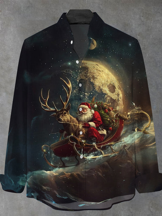 Santa Claus Men's Pocket Long Sleeve Stand Collar Shirts