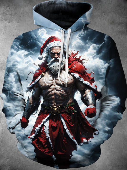 Santa Claus Long Sleeve Hooded Pocket Men's Top