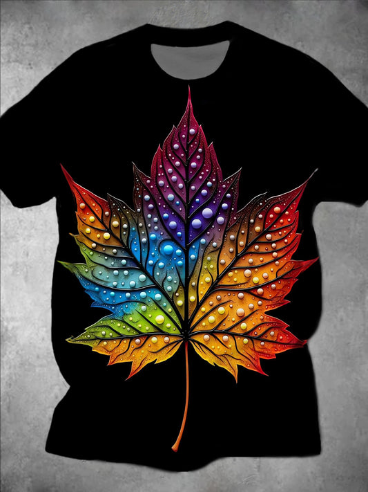 Leaf Round Neck Short Sleeve Men's T-shirt