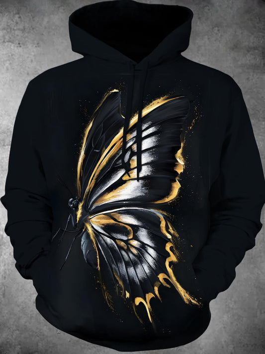 Butterfly Long Sleeve Hooded Pocket Men's Top