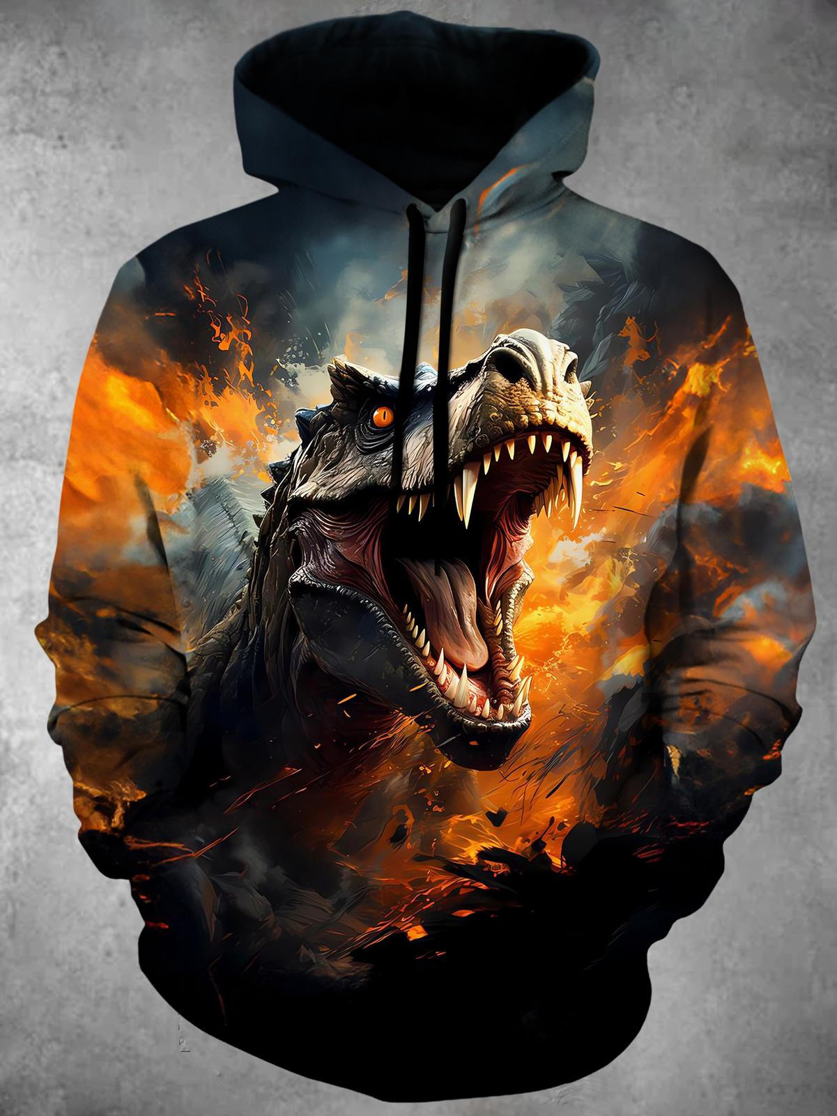 Dinosaur Long Sleeve Hooded Pocket Men's Top