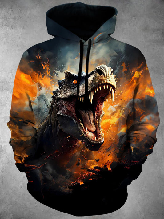 Dinosaur Long Sleeve Hooded Pocket Men's Top