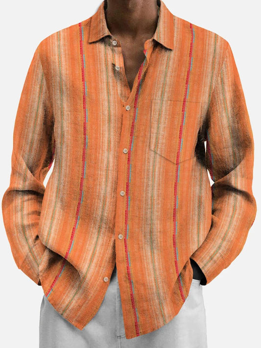 Vertical Stripe Bright Print Men's Long Sleeve Shirt