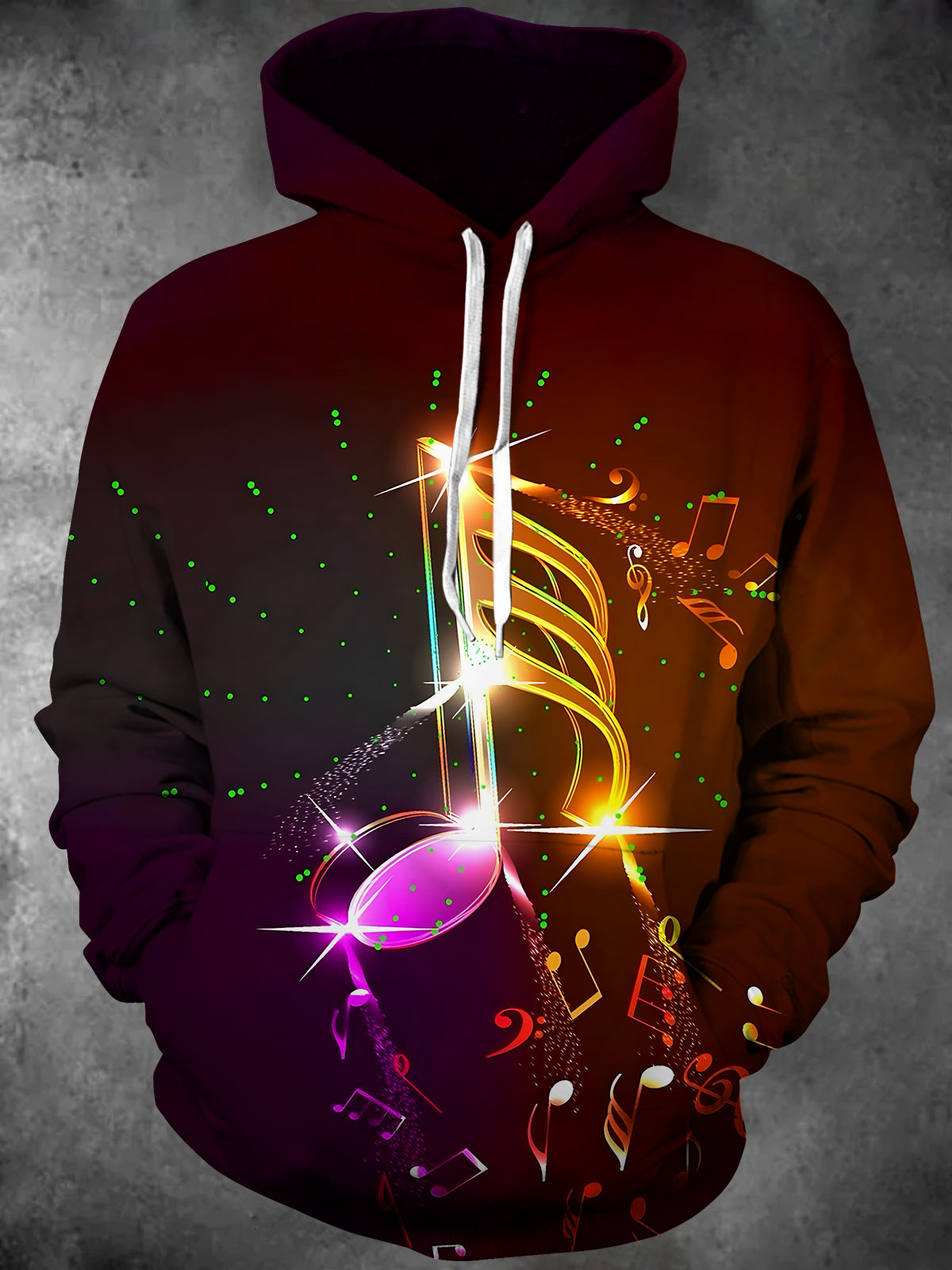 Musical Note Long Sleeve Hooded Pocket Men's Top