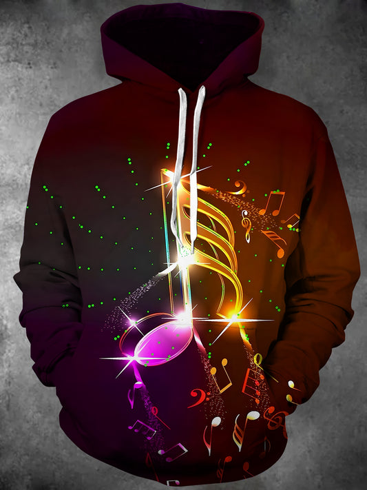 Musical Note Long Sleeve Hooded Pocket Men's Top