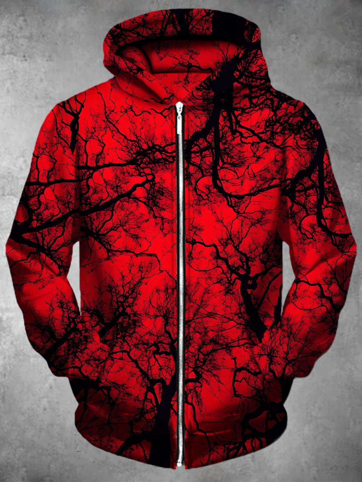 Tree Long Sleeve Pocket Men's Zip Up Hoodies