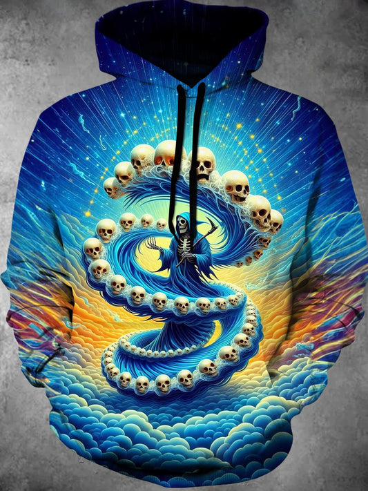 Skull Long Sleeve Hooded Pocket Men's Top