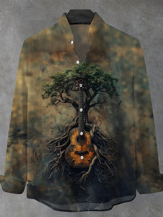 Guitar Tree Men's Pocket Long Sleeve Stand Collar Shirts