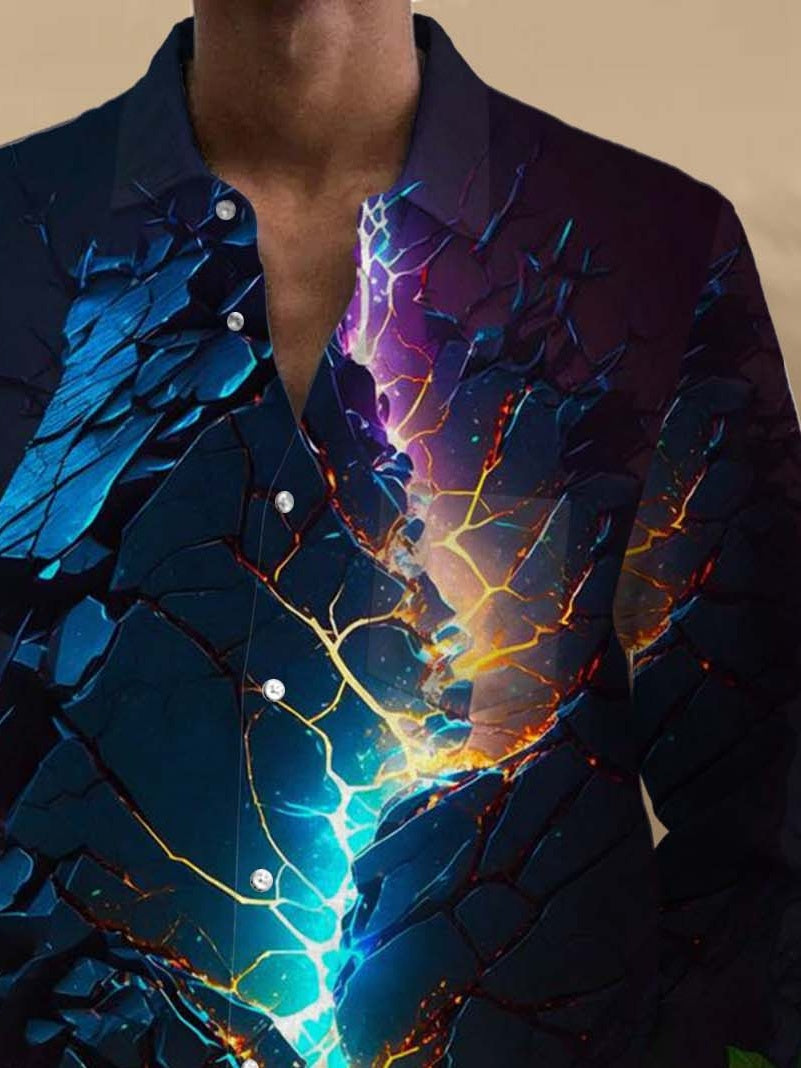 Abstract Print Long Sleeve Men's Shirts With Pocket